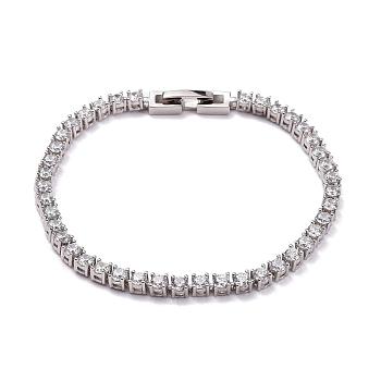 SHEGRACE Rhodium Plated 925 Sterling Silver Bracelets, with Grade AAA Cubic Zirconia, Clear, Platinum, 6-3/4 inch(17cm)