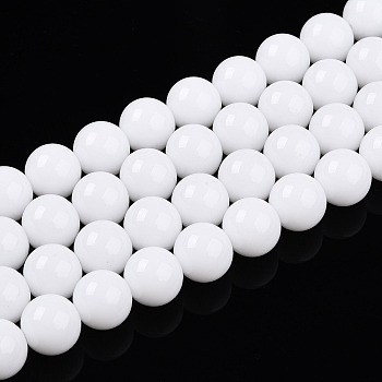 Baking Paint Opaque Glass Beads Strands, Round, White, 10mm, Hole: 1mm, about 40pcs/strand, 15.16''(38.5cm)