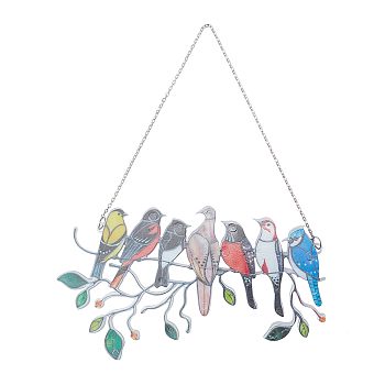 Acrylic Wall Hanging Decorations, with Stainless Steel Curb Chains and 2Pcs Jump Rings, Bird Flock, Colorful, 11.5x19.5x0.4cm, Hole: 3x5mm