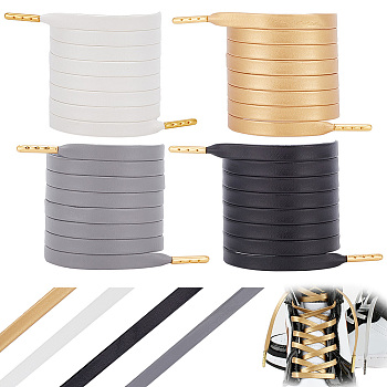 4 Pairs 4 Colors Imitation Leather Shoe Laces, Flat Shoelace, with Alloy Aglets, Mixed Color, 1215x7x1mm, 1 pair/color