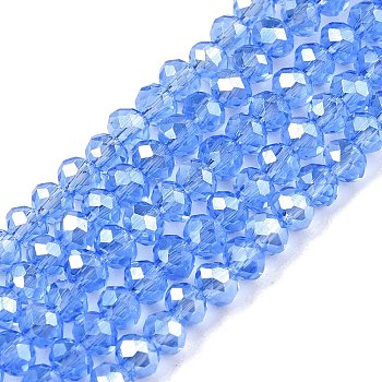 Electroplate Glass Beads Strands, Pearl Luster Plated, Faceted, Rondelle, Royal Blue, 3.5~3.8x3mm, Hole: 0.4mm, about 113~115pcs/strand, 32.5~33cm