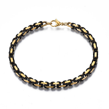 Ion Plating(IP) 201 Stainless Steel Byzantine Chain Bracelet for Men Women, Nickel Free, Black, 8-1/2 inch(21.5cm)