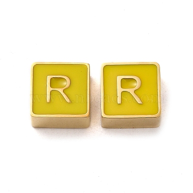 Real 14K Gold Plated Yellow Letter R Stainless Steel+Enamel Beads