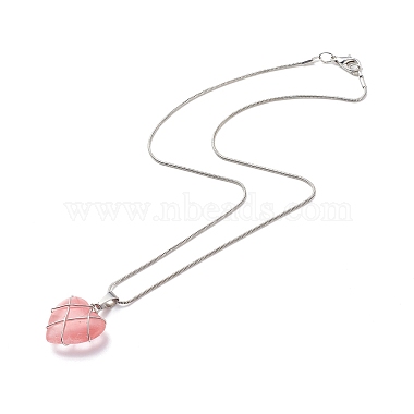 5Pcs 5 Style Natural & Synthetic Mixed Gemstone Heart Pendant Necklace Set(NJEW-JN04042)-4