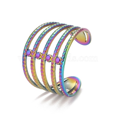 Rainbow Color Ion Plating(IP) 304 Stainless Steel Chunky Open Cuff Ring for Women(RJEW-A005-35MC)-2