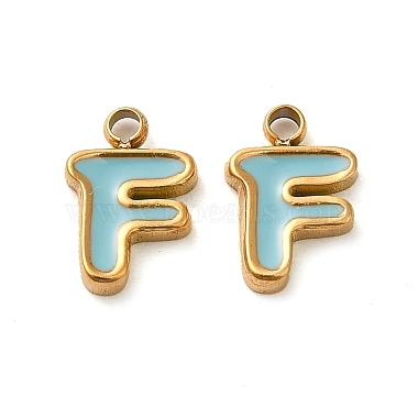 Real 14K Gold Plated Light Sky Blue Letter F Stainless Steel+Enamel Charms