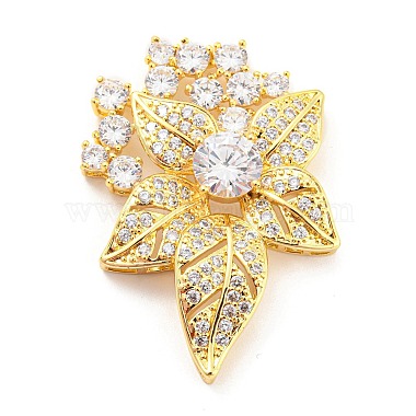 Real 18K Gold Plated Clear Leaf Brass+Cubic Zirconia Slide Charms
