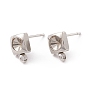 Stainless Steel Color Square 201 Stainless Steel Stud Earring Findings(STAS-P308-05P)