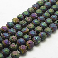 Electroplated Natural Druzy Geode Crystal Beads Strands, Round, Faceted, Dyed, Multi-color Plated, 10mm, Hole: 1mm, about 20pcs/strand, 7.48 inch (19cm)(G-N0253-10mm-02)