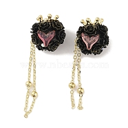 Polymer Clay Rhinestone Beads, with Glitter, Resin & Acrylic & Glass Cabochon & Alloy Chain, Rose with Crown & Fishtail, Black, 60~69mm(CLAY-H003-02G-03)