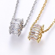 304 Stainless Steel Pendant Necklaces, with Cubic Zirconia, Mixed Color, 17.71 inch(45cm), Pendant: 11x6.5mm(NJEW-H486-18)
