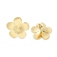 304 Stainless Steel Stud Earrings, Flower, Real 14K Gold Plated, 19.5x20mm(EJEW-P258-16G)