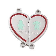 Valentine's Day 304 Stainless Steel FireBrick Enamel Only You Love Heart Connector Charms, Girl & Boy Links Set, Stainless Steel Color, 22x20.5x1mm, Hole: 1.5mm, Left: 21.5x11x1mm, Right: 22x10x1mm, 2pcs/set(STAS-Z078-13P)