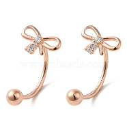 Sterling Silver Rhinestone Stud Earrings, Bowknot, with S925 Stamp, Rose Gold, 14x8mm(EJEW-D106-01RG)