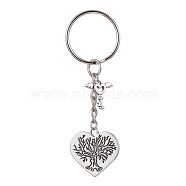 Valentine's Day Heart Alloy Pendant Keychain, with Iron Split Key Rings, Tree of Life, 7.4cm(KEYC-JKC00625-04)