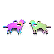 Ion Plating(IP) 304 Stainless Steel Puppy Pendants, Dog with Heart Charms, Rainbow Color, 11x15.5x1mm, Hole: 1.5mm(STAS-Q201-JN213)