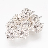 Alloy Rhinestone Magnetic Clasps with Loops, Oval, Silver Color Plated, 16x10mm, Hole: 1.5mm(X-RB-H116-2-S)