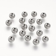 304 Stainless Steel Beads, Round, Stainless Steel Color, 8x6.5mm, Hole: 2mm(STAS-P104-10P)