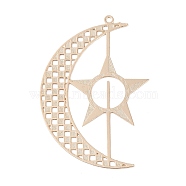 Brass Etched Metal Embellishments Big Pendants, Long-Lasting Plated, Moon with Star, Light Gold, 52x35x0.3mm, Hole: 1.6mm(KK-Z058-08KCG)