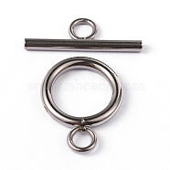 304 Stainless Steel Ring Toggle Clasps, Round Rings, Stainless Steel Color, Ring: 19x14x2mm, Bar: 20x7x2mm, Hole: 3mm(STAS-CJ0002-37P)