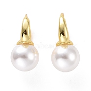 Plastic Pearl Hoop Earrings, Brass Jewelry for Women, Cadmium Free & Lead Free, Light Gold, 24x15.5x12mm, Pin: 0.9mm(EJEW-A072-15LG)