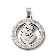 304 Stainless Steel with Rhinestone Pendants, Mom, for Mother's Day, Stainless Steel Color, 25x22x2mm, Hole: 6x3.2mm(STAS-O005-28P)