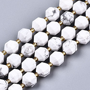 Natural Howlite Beads Strands, Faceted, with Seed Beads, Round, 10x9.5mm, Hole: 1.2mm, about 32~33pcs/strand, 14.96 inch~15.16 inch(38cm~38.5cm)(G-T131-81B)