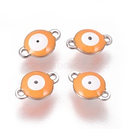 304 Stainless Steel Enamel Links connectors, Flat Round with Evil Eye, Stainless Steel Color, Orange, 12x8x4mm, Hole: 1.4mm(STAS-F206-02P-B06)