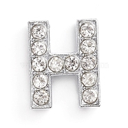 Alloy Slide Charms, with Crystal Rhinestone, for DIY Craft Jewelry Making, Letter, Platinum, Letter.H, 14x11x5mm, Hole: 2x11mm(ALRI-WH0005-09H-P)