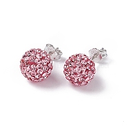 Gifts for Her Valentines Day 925 Sterling Silver Austrian Crystal Rhinestone Ball Stud Earrings for Girl, Round, 223_Light Rose, 17x8mm(Q286H111)