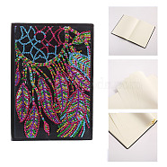 DIY Christmas Theme Diamond Painting Notebook Kits, including PU Leather Book, Resin Rhinestones, Pen, Tray Plate and Glue Clay, Feather, 210x150mm(XMAS-PW0001-109D)