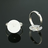 Brass Pad Ring Bases, Lead Free and Cadmium Free, Adjustable, Silver Color Plated, 14mm(KK-EC022-14mm-S-RS)