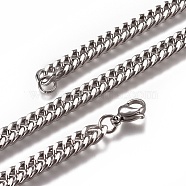 Men's Cuban Link Chain Necklaces, Fashionable 201 Stainless Steel Necklaces, with Lobster Claw Clasps, Stainless Steel Color, 23.82 inch(60.5cm), 6x3mm(NJEW-L172-2)