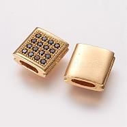 Brass Micro Pave Cubic Zirconia Beads, Square, Golden, 9x9x3.5mm, Hole: 2x5mm(ZIRC-G097-05G)