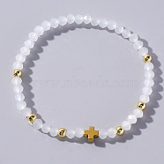 Handmade Faceted Seed Beaded Stretch Bracelets, Cross Bracelets for Women Men, White(MZ9145-2)