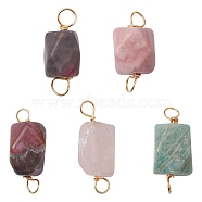 Natural Mixed Stone Connector Charms, Faceted Polygon Links, with Real 18K Gold Plated Eco-Friendly Copper Wire, 23~25.5x9.5~13x8.5~10mm, Hole: 3.2mm(PALLOY-YW0001-50)