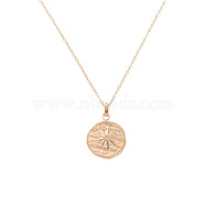 Stainless Steel Rhinestone Pendant Neckalces, Flat Round with Sun, Rose Gold, 15.75 inch(40cm), Pendant: 17mm(ZQ2711-1)