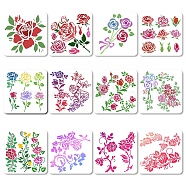 12Pcs 12 Styles PET Plastic Hollow Out Drawing Painting Stencils Templates, Square, Rose Pattern, 18x18cm, 1pc/style(DIY-WH0286-039)