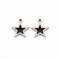 304 Stainless Steel Enamel Charms, Stainless Steel Color, Star, Black, 11.5x10x1mm, Hole: 1mm(STAS-Q242-040C)
