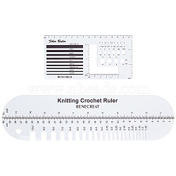 BENECREAT 1Pc Rectangle Acrylic Knitting Needle Gauge & Yarn Wrap Guide Board, 1Pc Oval Acrylic Knitting Crochet Ruler, Thickness Measuring Tool, White, 306x79.5x3.5mm & 77x155x3.5mm(DIY-BC0006-98)