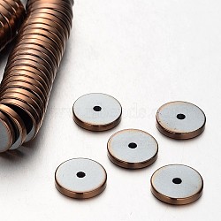 Electroplate Non-magnetic Synthetic Hematite Beads Strands, Disc/Flat Round, Copper Plated, 12x2mm, Hole: 1~1.5mm, about 189pcs/strand, 15.7 inch(G-F300-17A-08)