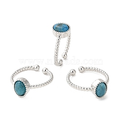 Natural Apatite Open Cuff Ring, with Brass Findings, Oval, Inner Diameter: 18~18.7mm(RJEW-M166-04P-G)