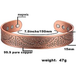 Tree of Life Pattern Alloy Magnetic Cuff Bangles for Men, Red Copper, 7-1/2x5/8 inch(19x1.5cm)(FS-WG37AAB-01)