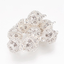 Alloy Rhinestone Magnetic Clasps with Loops, Oval, Silver Color Plated, 16x10mm, Hole: 1.5mm(X-RB-H116-2-S)