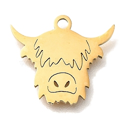 201 Stainless Steel Pendants, Cow Charms, Golden, 13.5x15x1mm, Hole: 1.5mm(STAS-R136-10G)