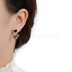 Alloy Rhinestone Dangle Earrings for Women, Enamel Earings, 925 Sterling Silver Pin, Heart, 10mm(WG80053-50)