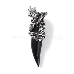Glass Pendants, with 316 Surgical Stainless Steel Findings, Dragon, Black, 48x17.5x15mm, Hole: 6.5x3mm(STAS-E212-06AS-02)