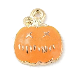 Halloween Theme Alloy Enamel Pendants, Light Gold, Pumpkin Charm, Orange, 15x12x3mm, Hole: 1.2mm(ENAM-Z010-03A-KCG)