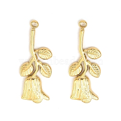 304 Stainless Steel Pendants, Flower Charm, Real 18K Gold Plated, 24.5x9x2mm, Hole: 1.4mm(STAS-A089-03G)