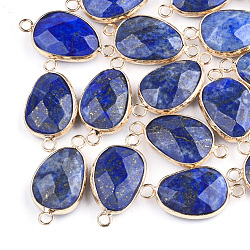 Natural Lapis Lazuli Links connectors, with Brass Findings, Nickel Free, Faceted, teardrop, Golden, 27.5x14.5~15x6~6.5mm, Hole: 2mm(G-S344-02C)